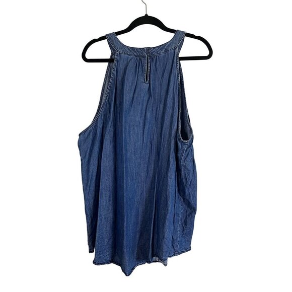 Cato Top Women 26 Blue Chambray Halter Embroidery Boho Western 80s Retro Artsy - Picture 4 of 13